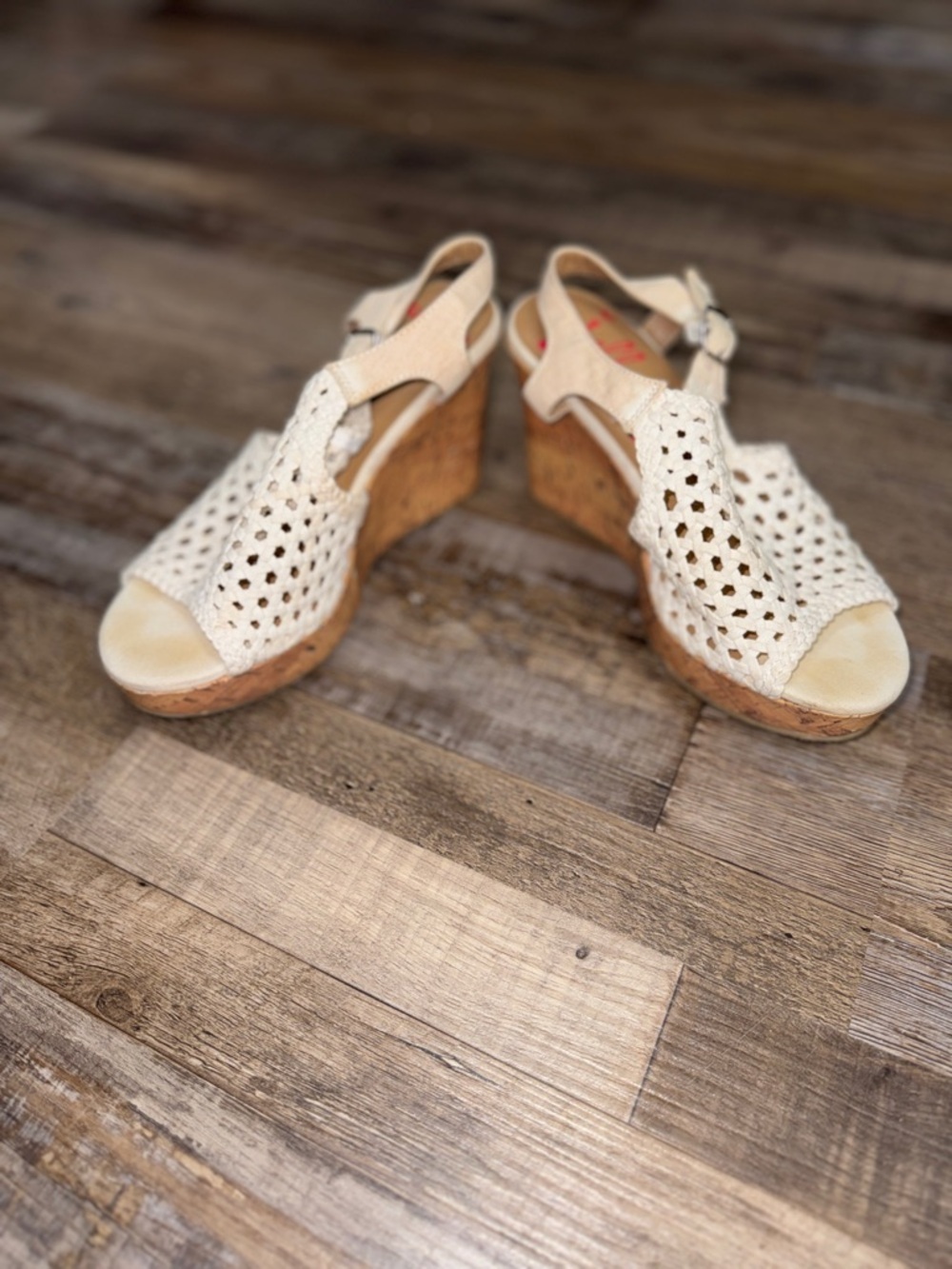 Jellypop Adelie Cork Wedge Sandals Womens Size 8 Cream Crochet Slingback Boho